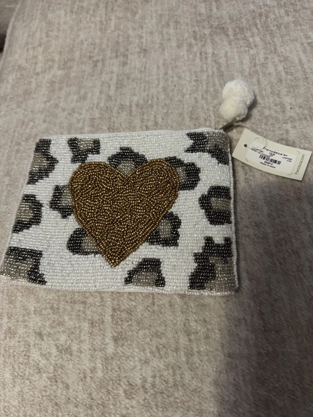 Francesca's White & Silver Beaded Wristlet with Pom